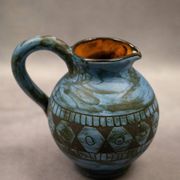 Blue ceramic pitcher with frieze by Jérôme Massier – Vallauris
