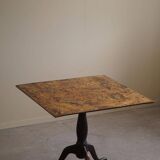 Antique square table with drop leaves made of burl wood, handcrafted in Sweden, 19th century.