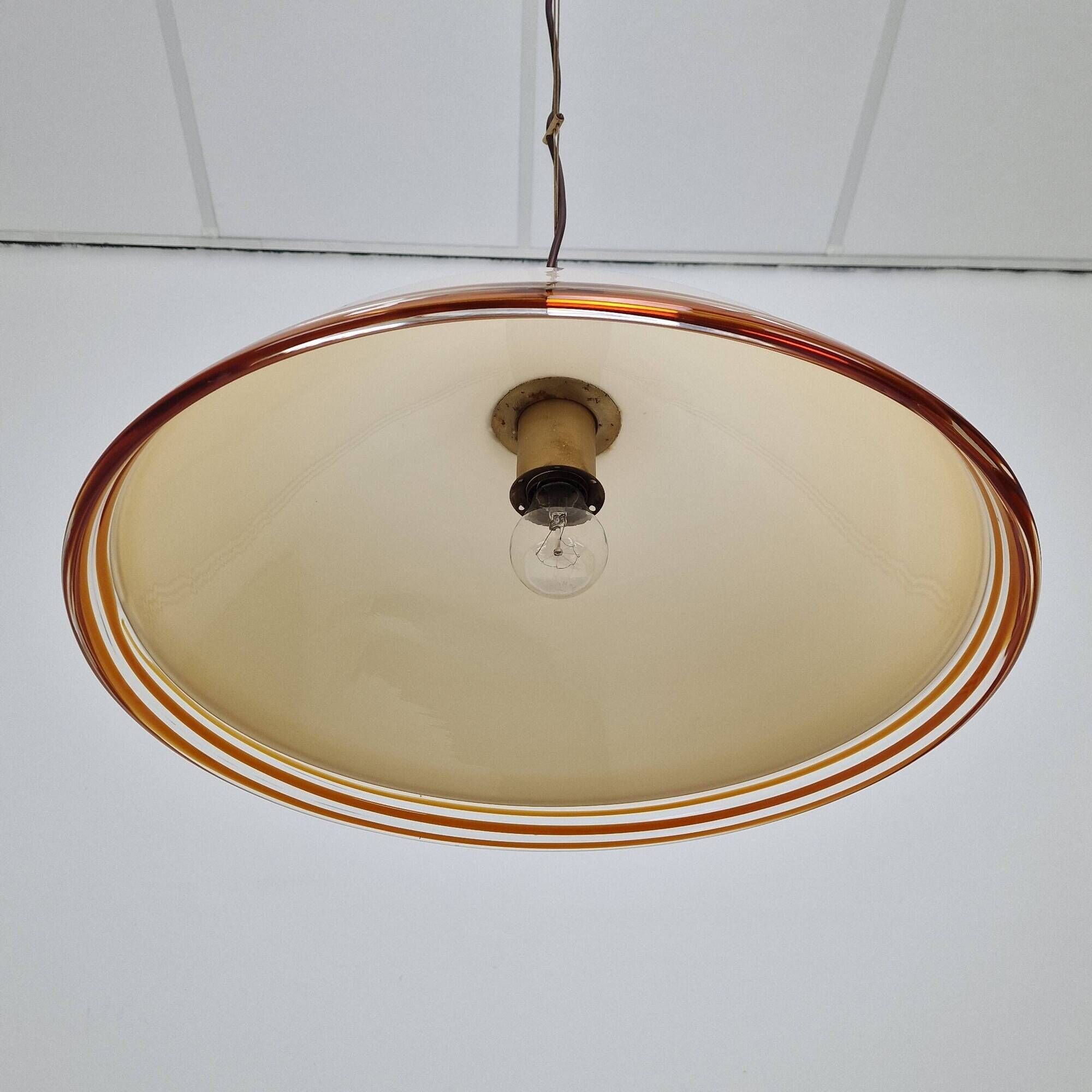 Vetrofond Italian Murano Glass Pendant Light with Brass Fixtures, 1980's