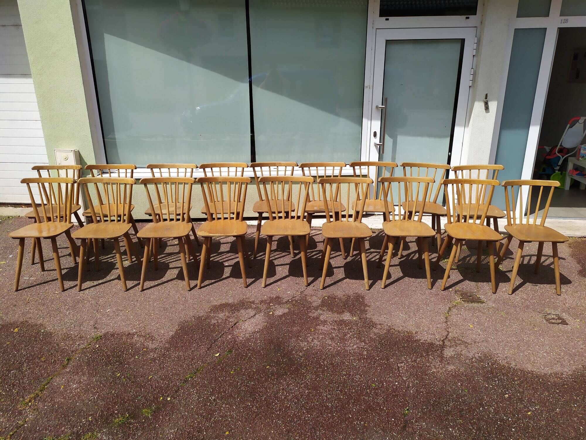 Set of 18 wooden bistro chairs - vintage - year 50 - 60