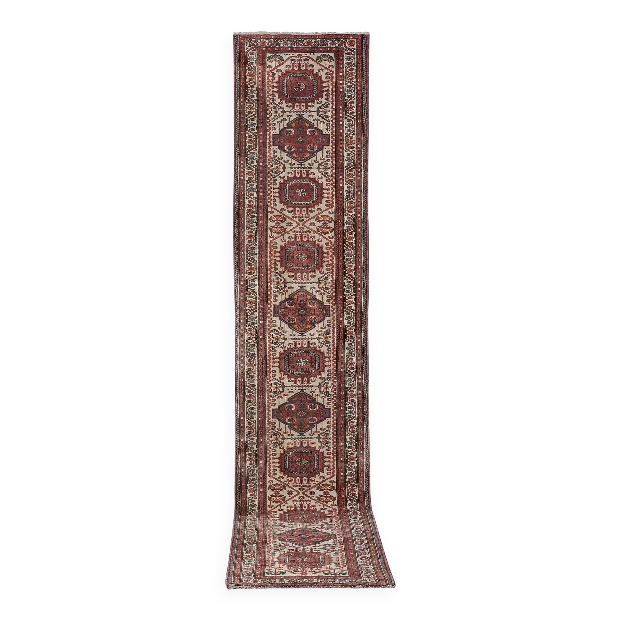 Vintage Turkish hallway rug 90x414 cm