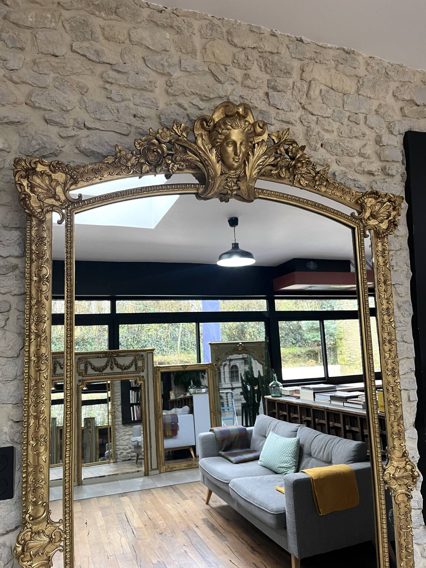 Mirror 244.5/142.5cm Louis XIV with mercury glass, gold leaf.