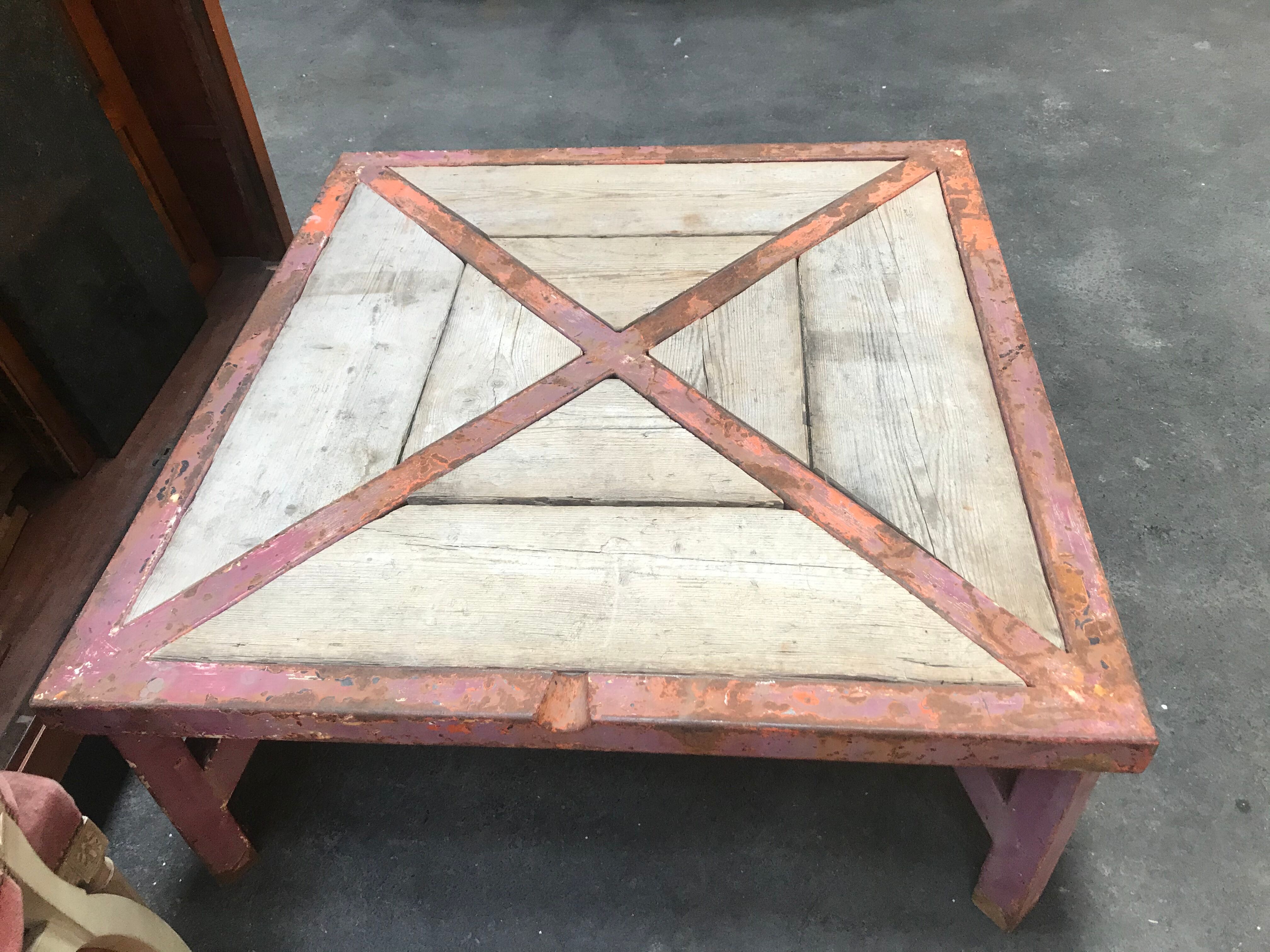 Industrial outdoor coffee table made of iron and wood