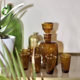 Ensemble carafe et verres à liqueur ambré