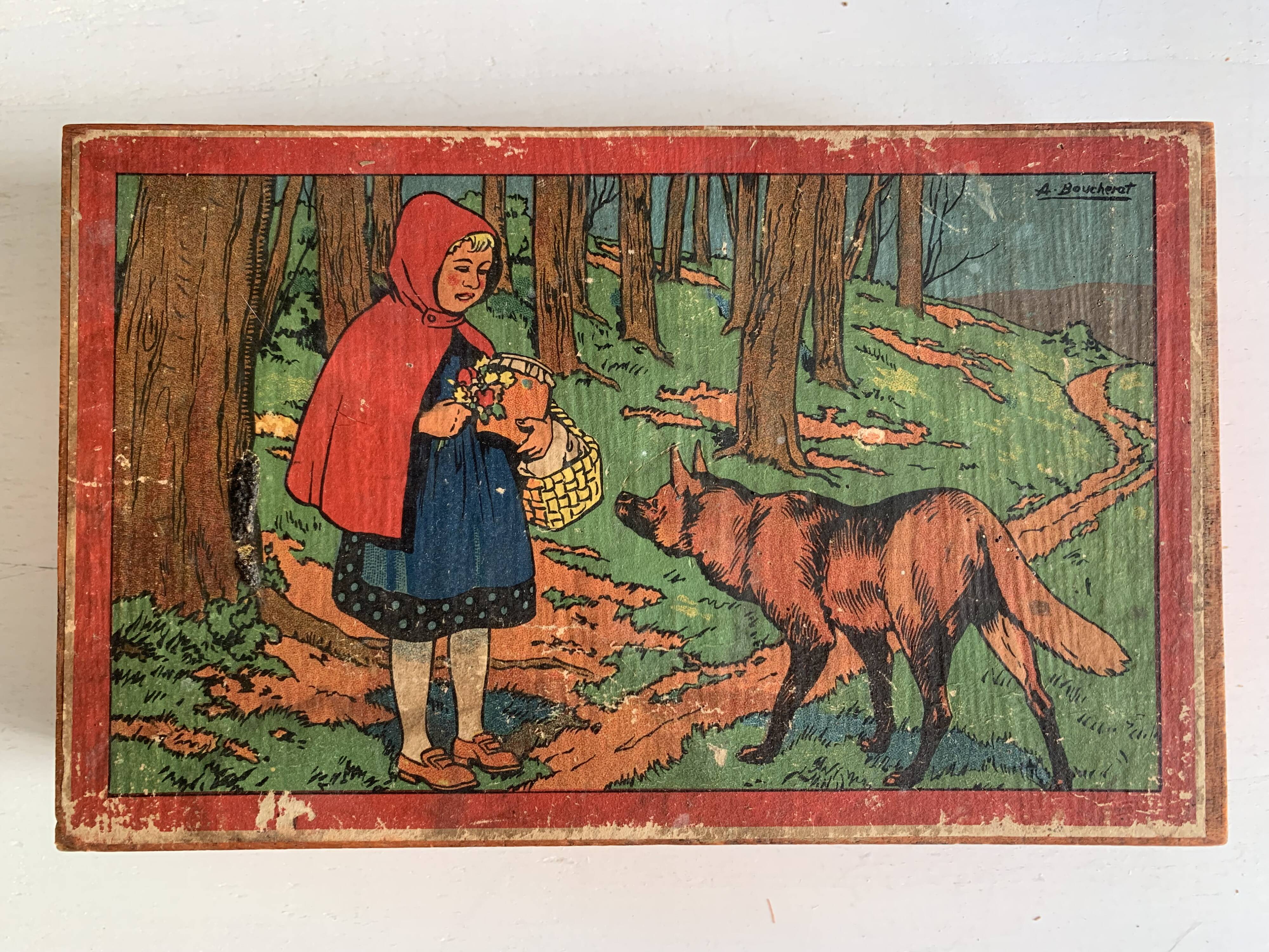 Antique wooden cube puzzle - Illustrations of Perrault's tales - 1920
