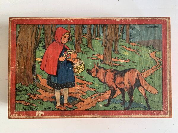 Puzzle cubes en bois ancien - Illustrations contes de Perrault - 1920