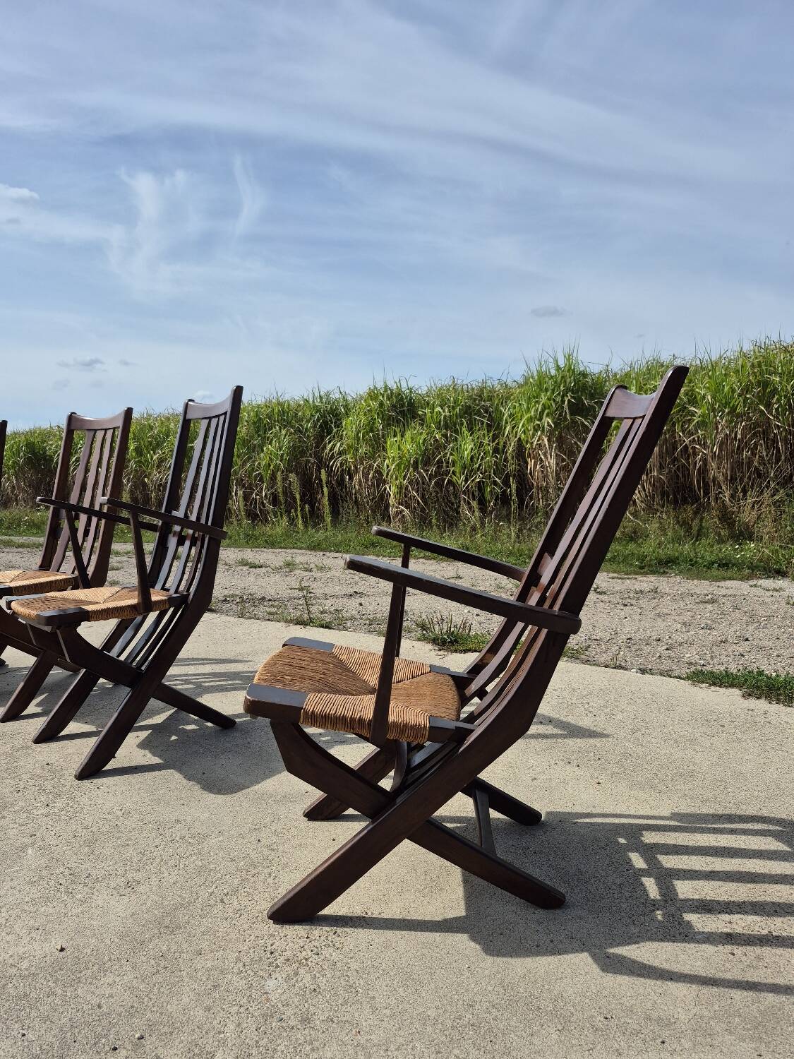 Set 4 vintage Triconfort France adjustible 1960s deckchair