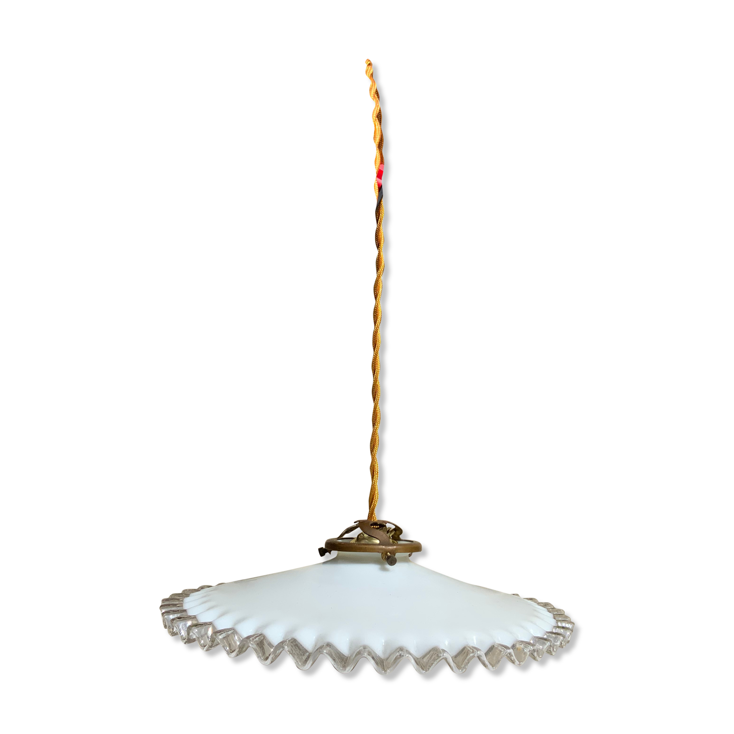 Vintage opaline suspension white wavy threads and gold socket retro firm style
