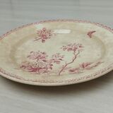 Plat rond en terre de fer de Gien modèle Aubépine rose