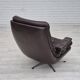 Chaise pivotante danoise des années 1970, état d'origine, cuir d'ameublement marron.