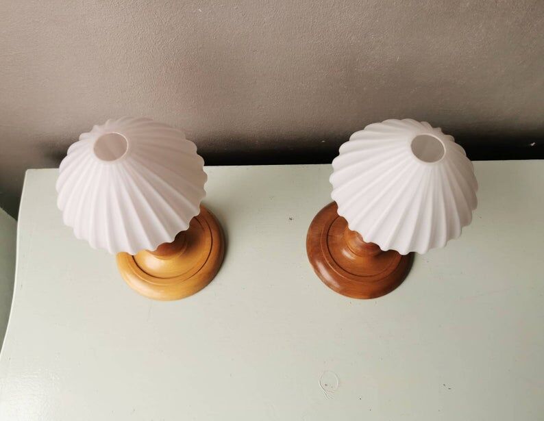 Set of 2 vintage 70s wooden table lamps