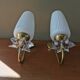 Pair of vintage brass and glass wall lights.