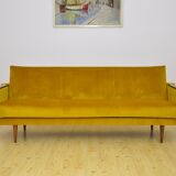 Yellow velvet sofa with fold-out function, 1960s