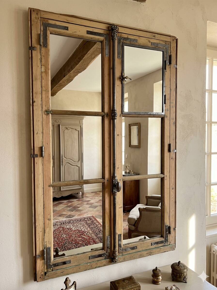 Old fir window with frame (one opening pane)