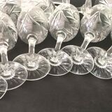 Set of 12 carved crystal wine glasses