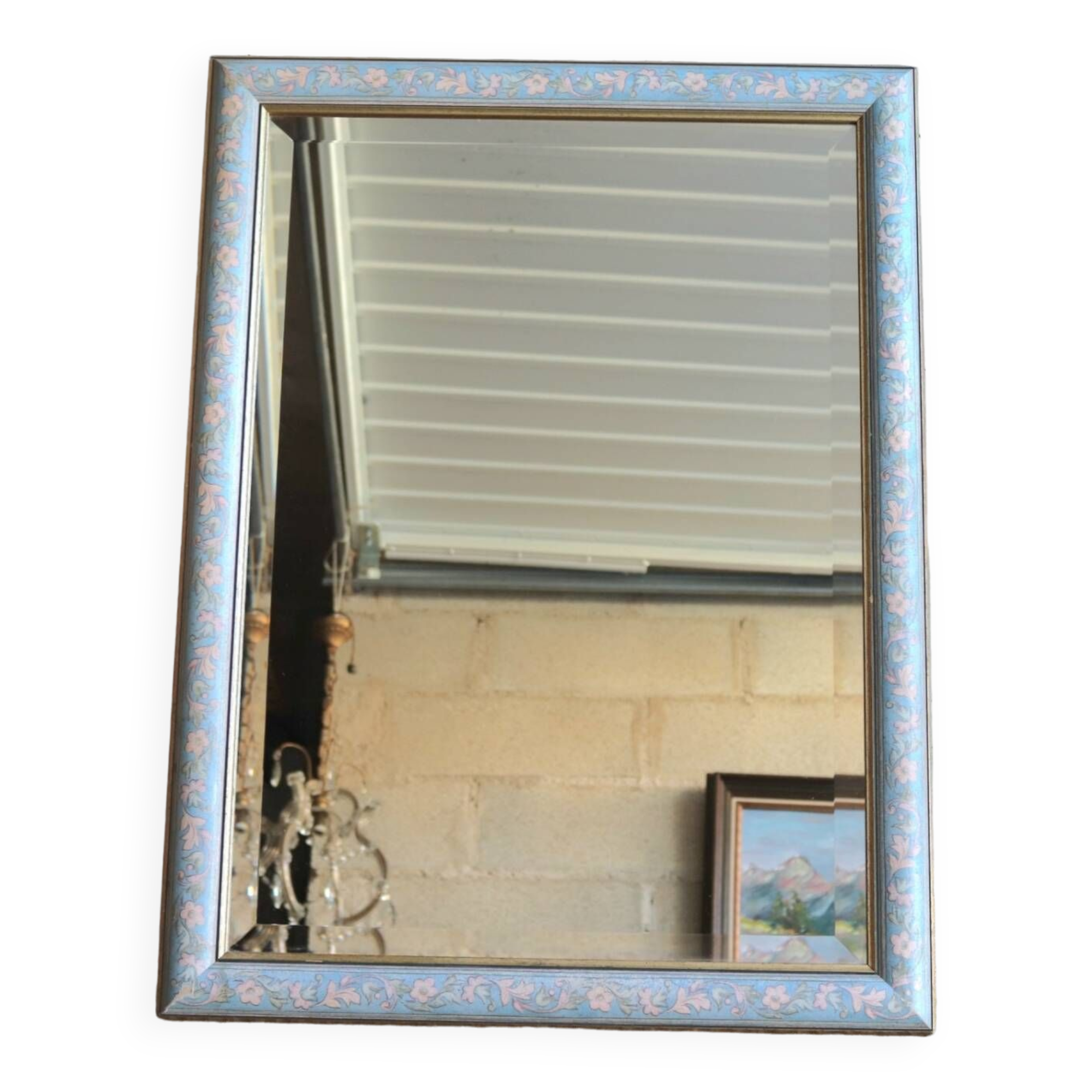 Miroir en bois peint, décor fleuri vintage