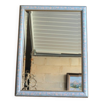 Miroir en bois peint, décor fleuri vintage