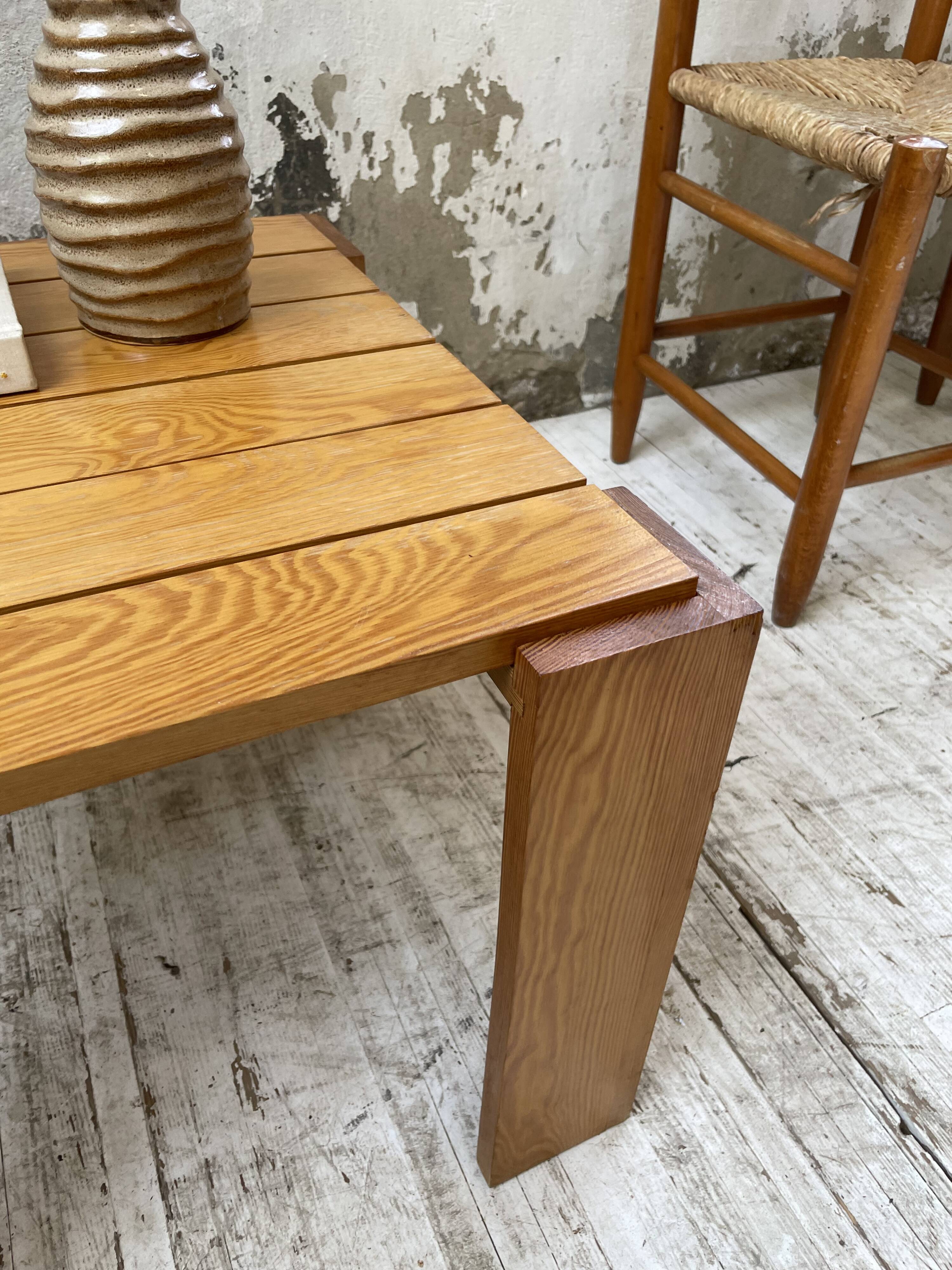Square pine coffee table from the 70s revival