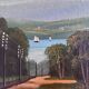 Vintage original coastal landscape oil painting, signed seaside art
