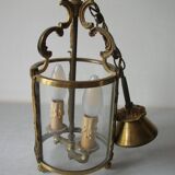 Old pendant lantern light fixture 2 lights in bronze glass decoration hall entrance