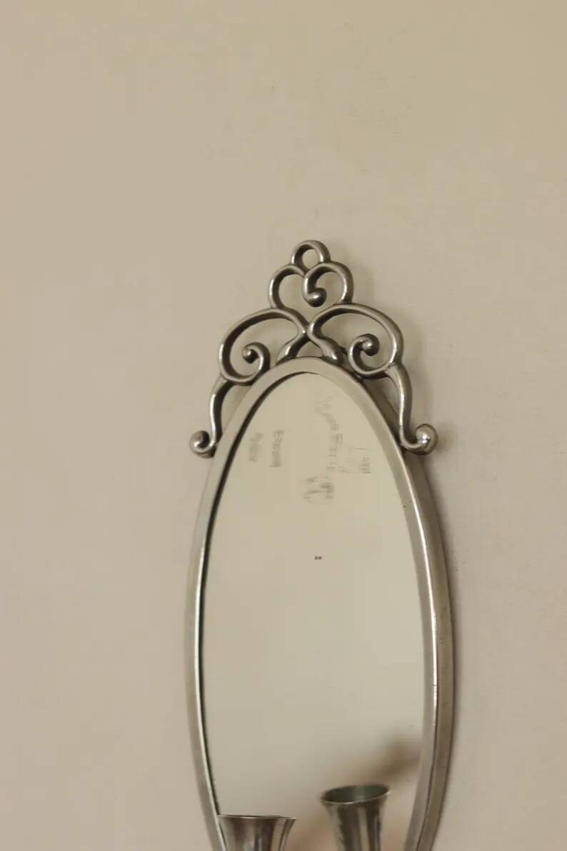 Pair of Swedish Tin Wall Sconces, Mid-Century Style with Mirror by Svenskt - Tenn
