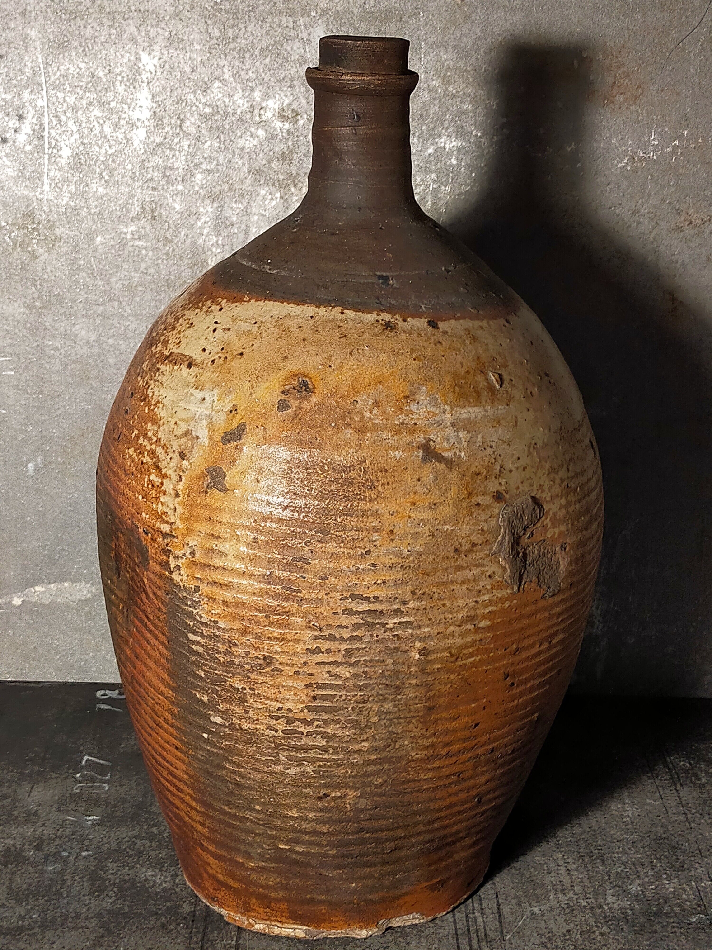 Potter bottle enamelled earth art-populaire XIXth