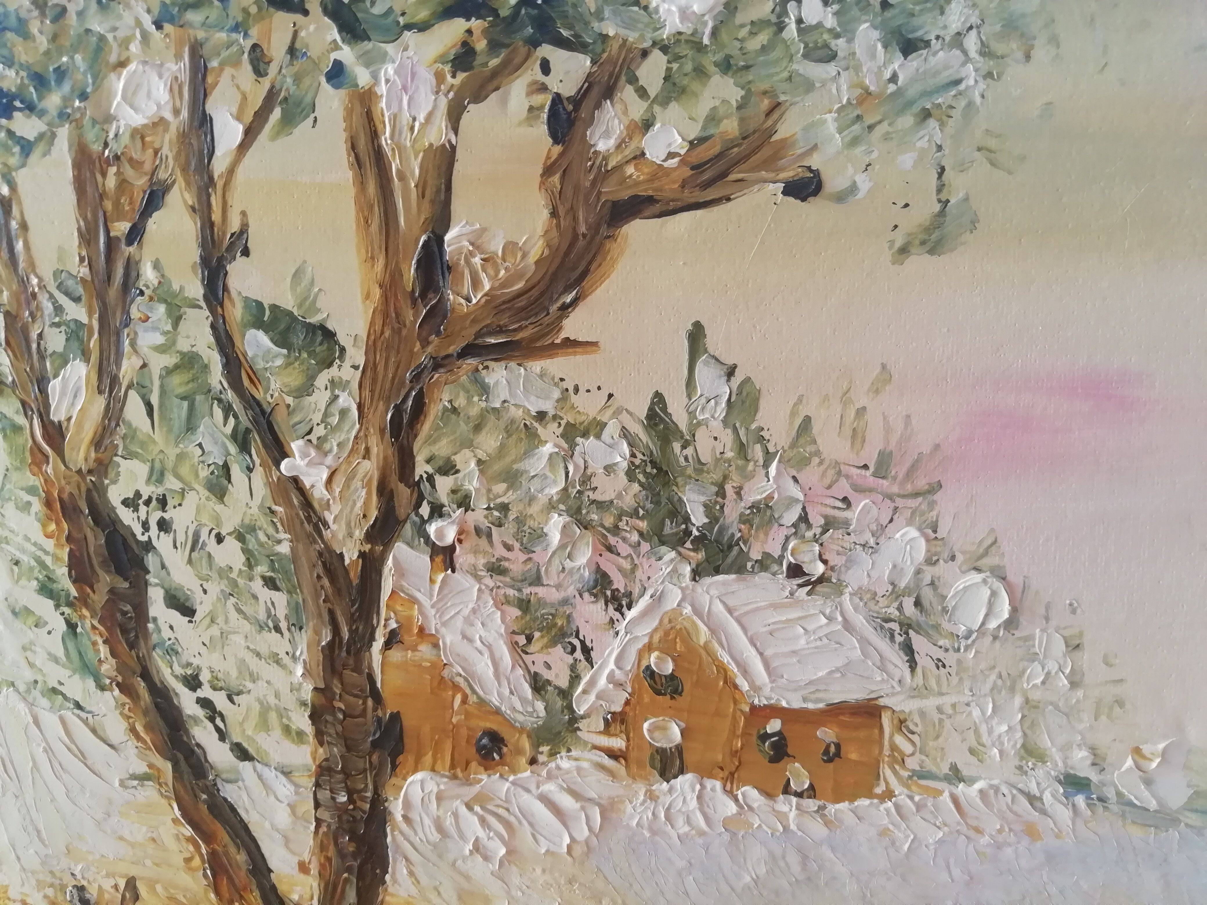 Oil on canvas snowy landscape