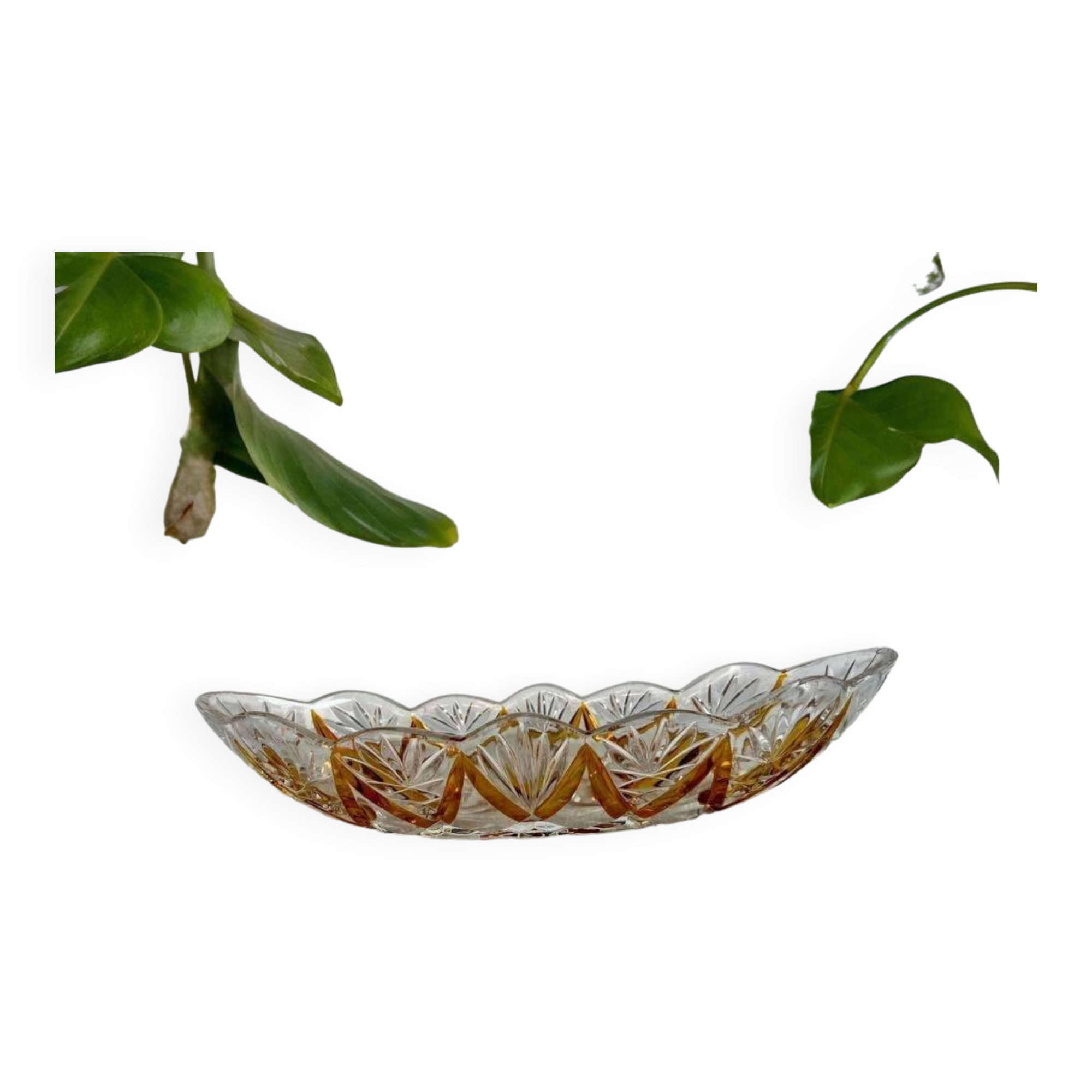 Vintage amber color / glass crystal bowl / dish