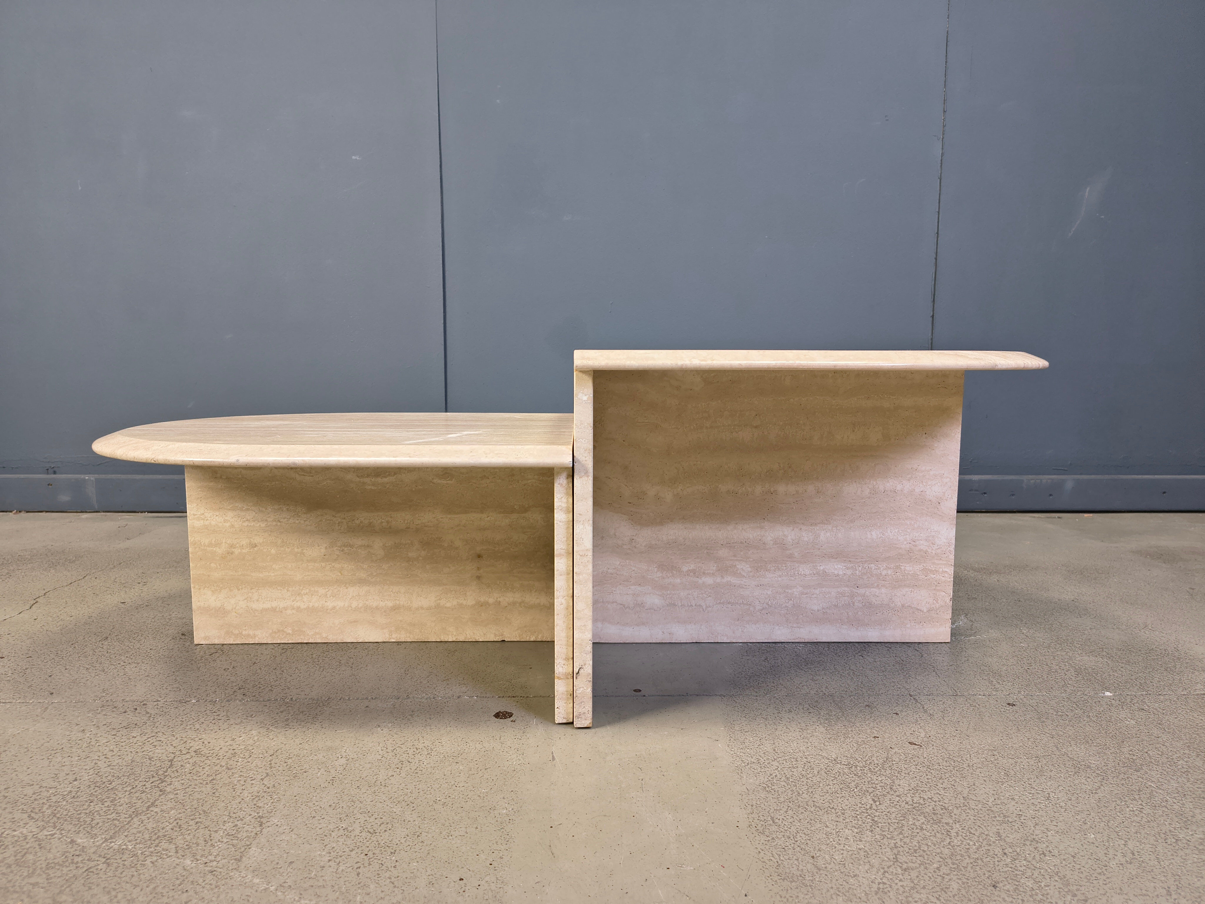 Pair of vintage travertine coffee tables or side tables, 1970s