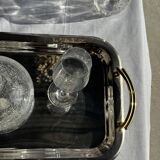Silver-plated vintage tray with golden handles 29x45