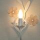 French vintage white metal double wall light with pink glass flowers 5438.