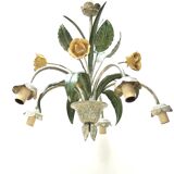 Floral chandelier with yellow flowers and green leaves, 90s