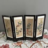 Paravent de table chinois en papier de soie peint, bois et verre