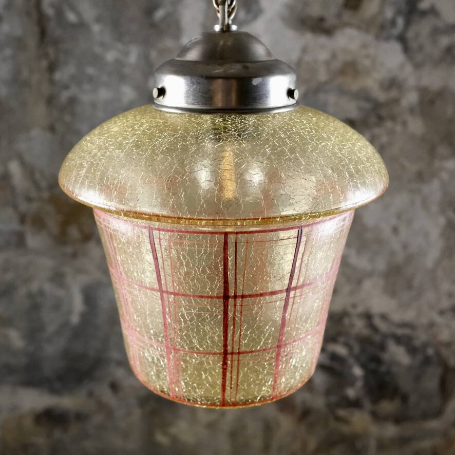 Mid-century crackle glass lantern with checkered pattern, France