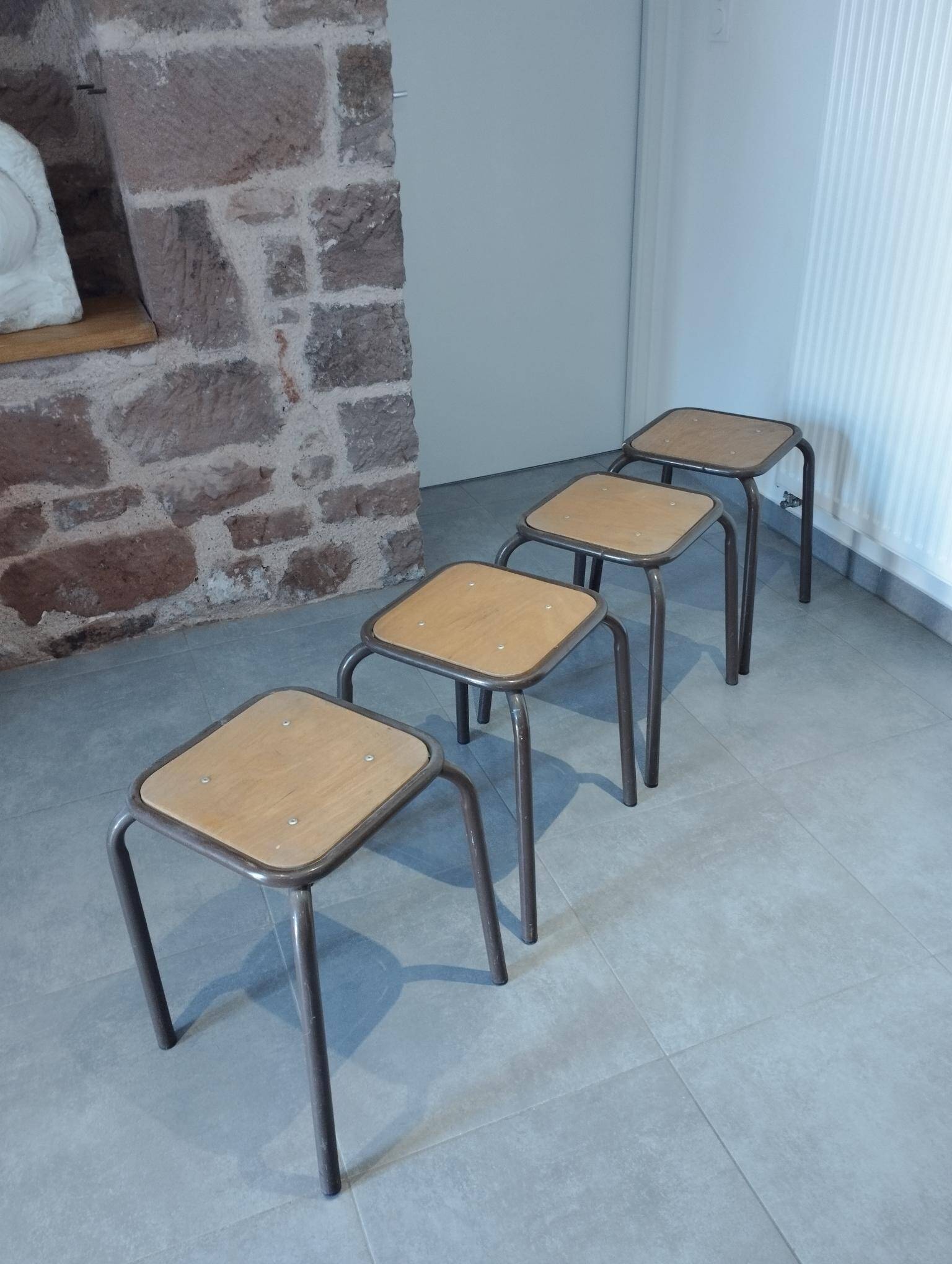 4 vintage industrial Mullca stools, workshop, school