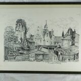 Original drawing of Nantes, rue des Cordeliers et du Refuge - ink on paper - 1987