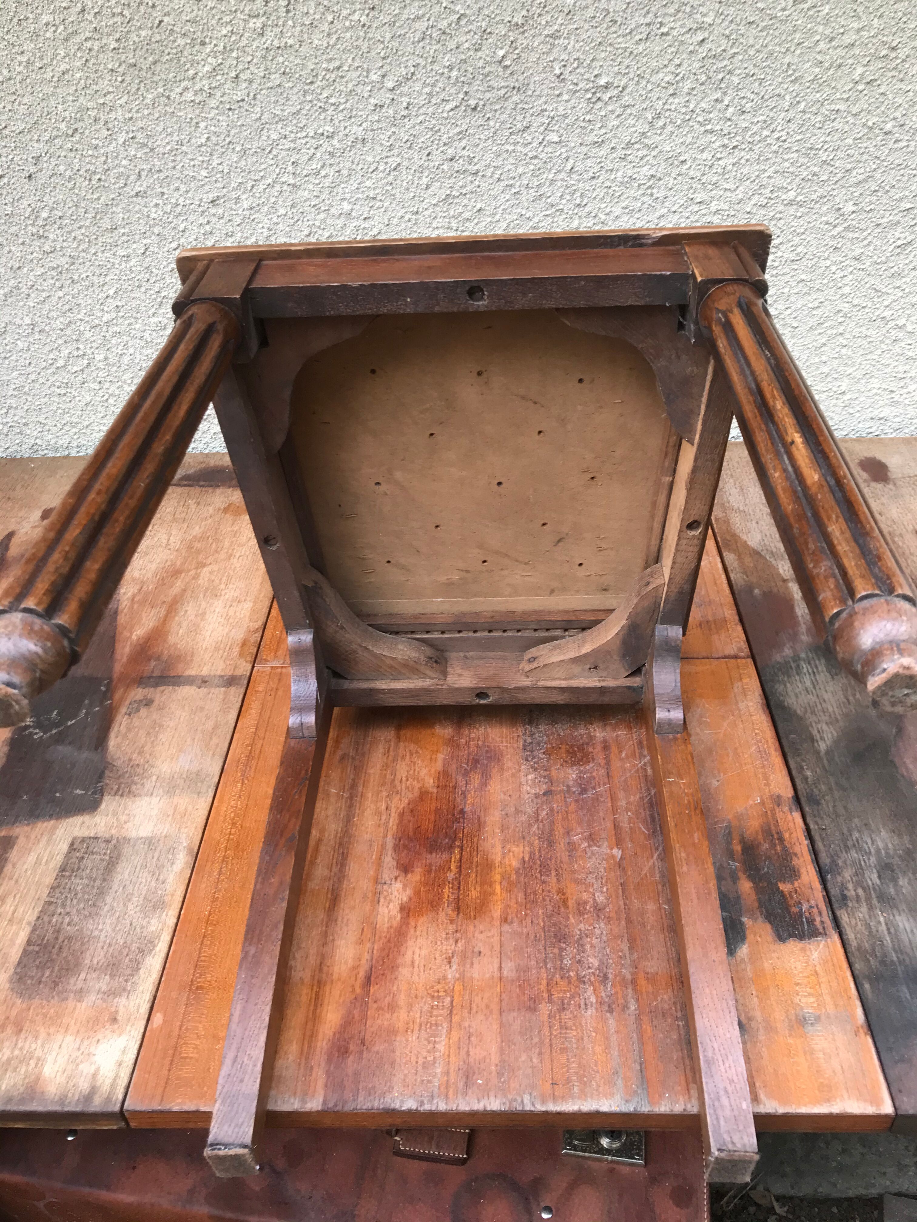 Pair of old chairs art deco in sculpted wood & vintage red leather seat