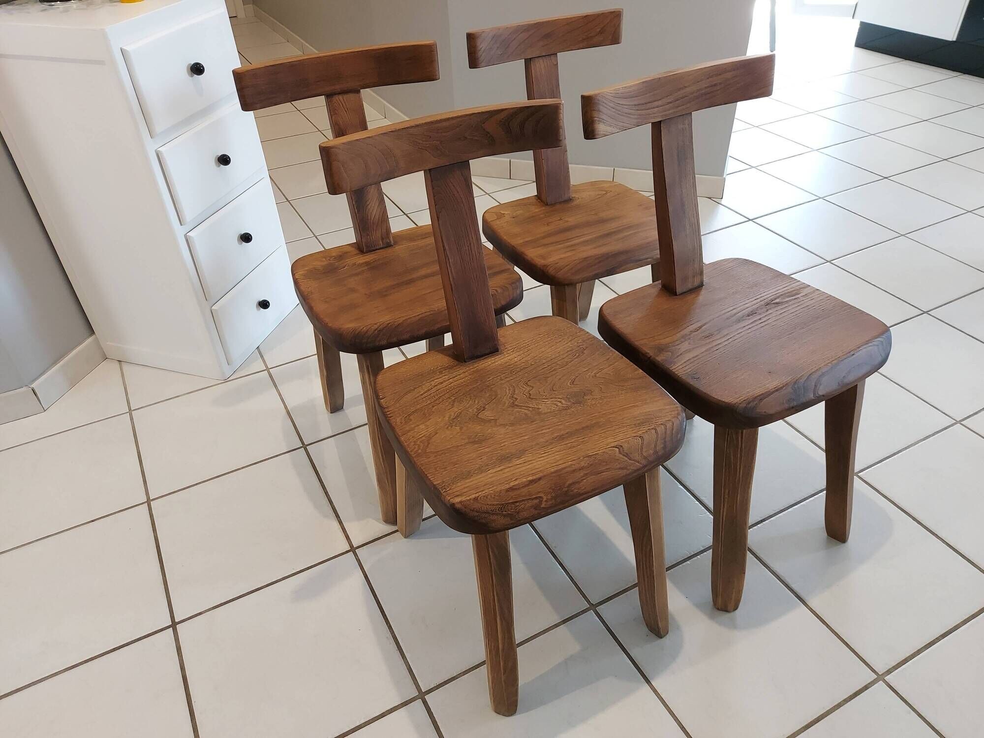 Suite of 4 rustic chairs from the 70/80's