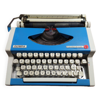 Machine à écrire Olympia Traveller de luxe bleue vintage