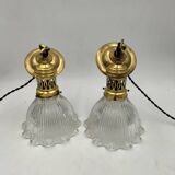 Pair of holophane glass pendants