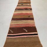 Old turkish narrow kilim runner 372x48 cm shabby chic, vintage kelim