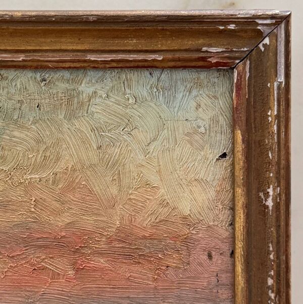 Huile sur panneau pêcheur dans un marais impressionnisme début XXe