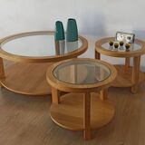 Round Tables with Glass Tops, Set of 3.