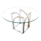 Round Brass and Steel Dining Table by Romeo Rega with Glass Top