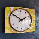 Vintage formica clock rectangular silent wall pendulum "Odo flowers"