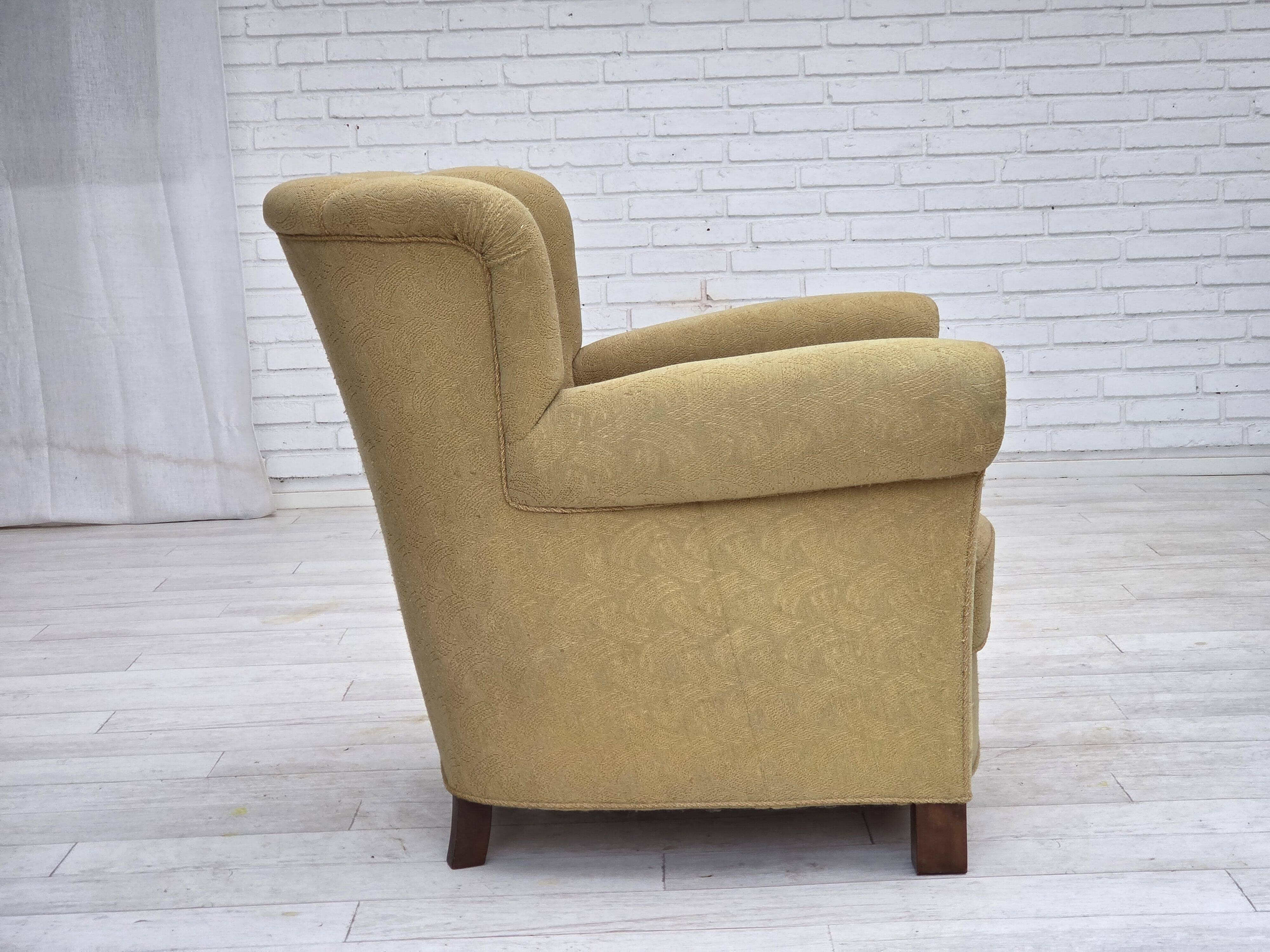 1960s, Danish relax chair, original light green furniture wool.