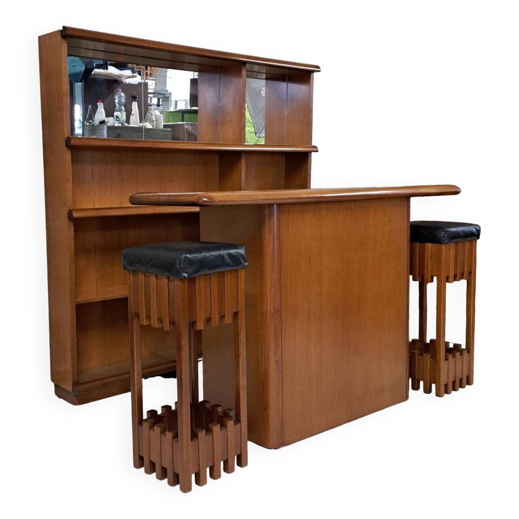 Vintage 70s/80s bar cabinet with stools