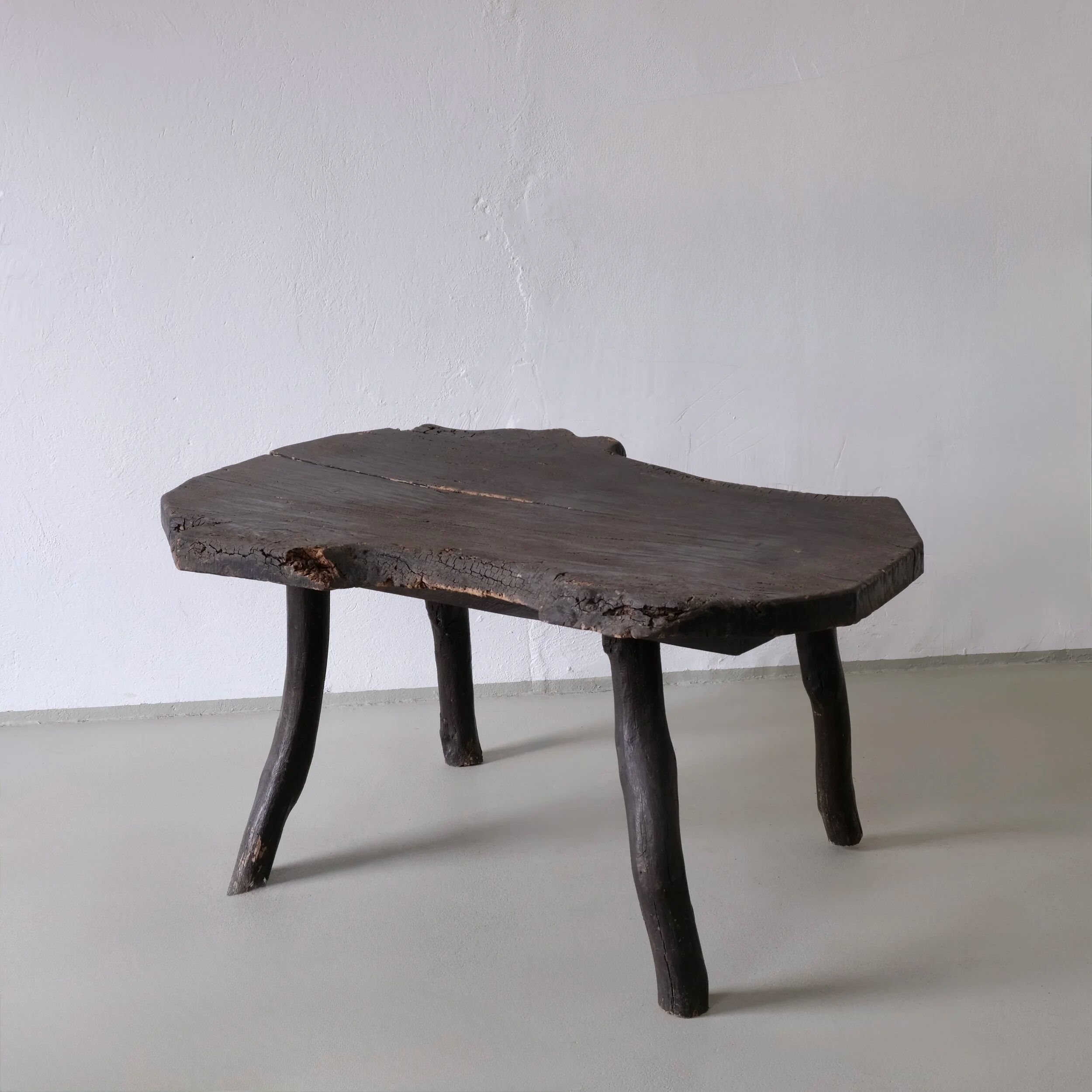 Wabi-sabi rustic dark wood side table | Belgium | Vintage
