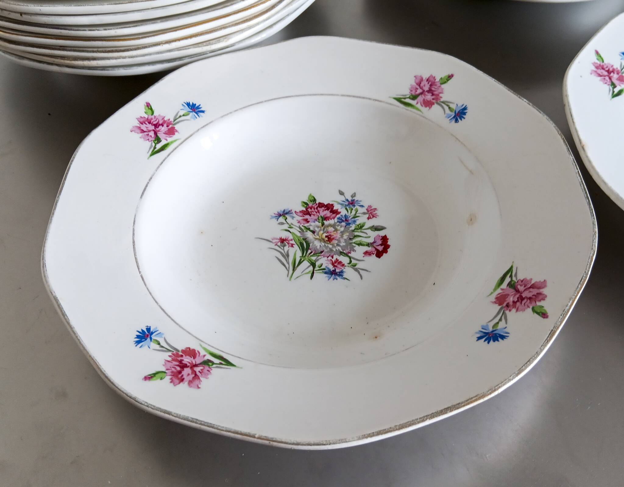 21 Digoin Sarreguemines porcelain soup plates, Nice model