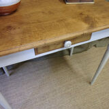 Old desk table in oak tapered white patinated feet